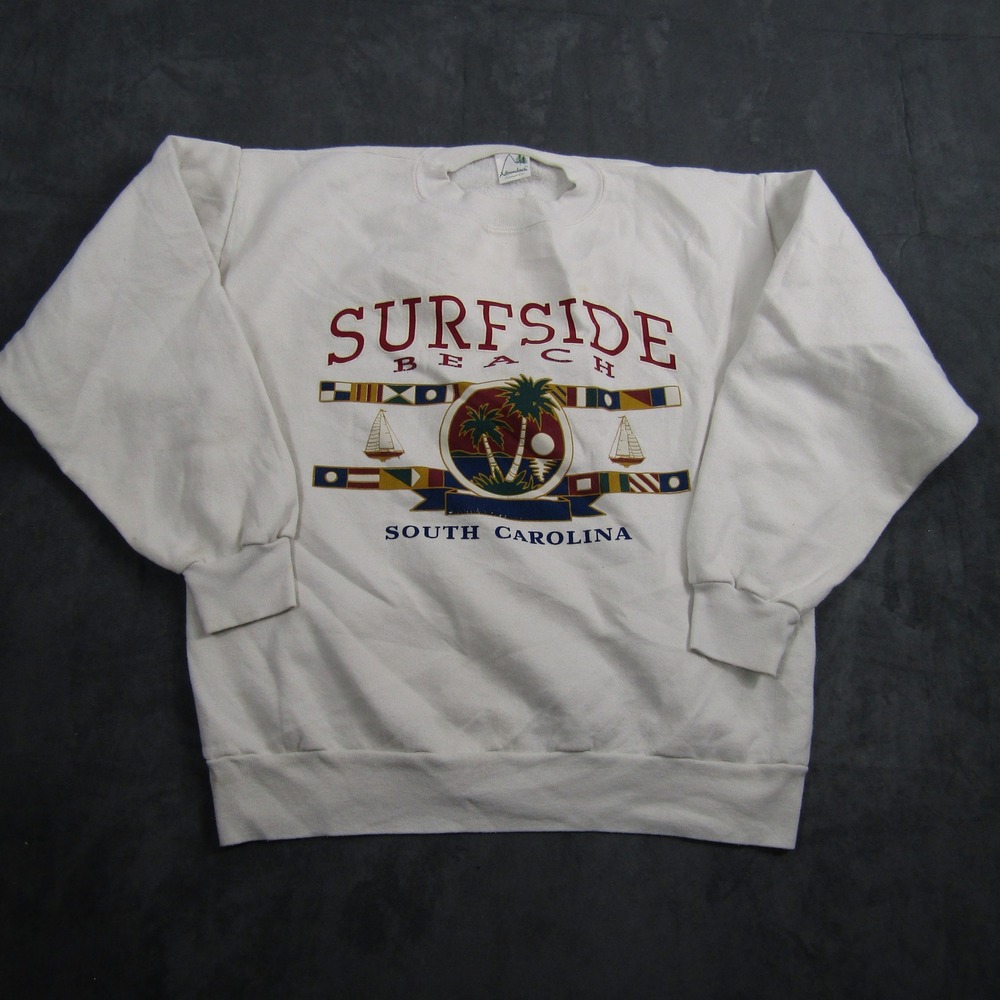 Adirondack Garment Co. Sweatshirt Men Medium White Surfside Beach South Carolina